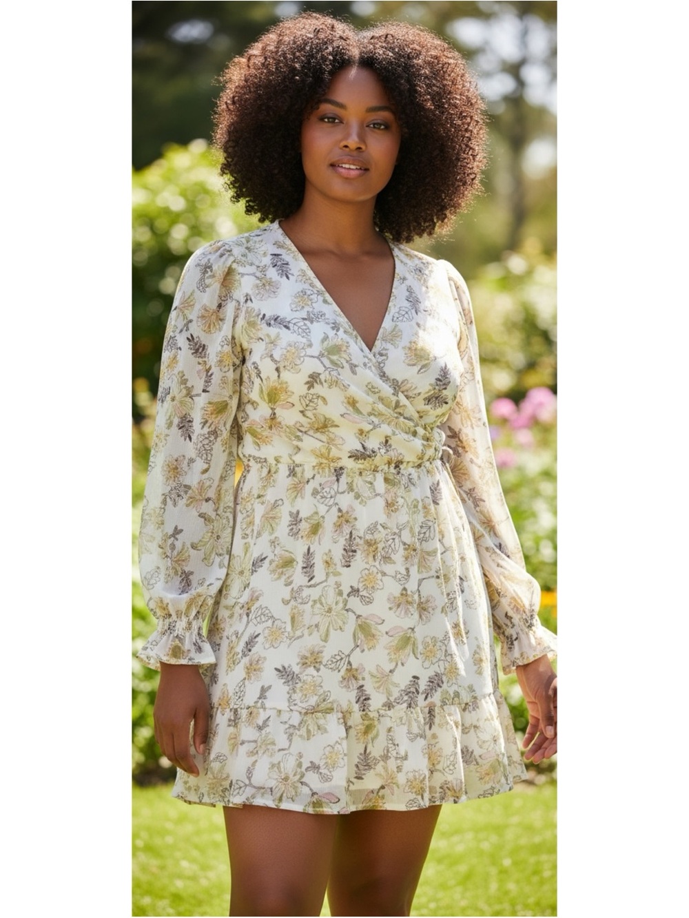 Kings Road Women's Maxi Dress Floral V-Neck Long Sleeves Size Medium